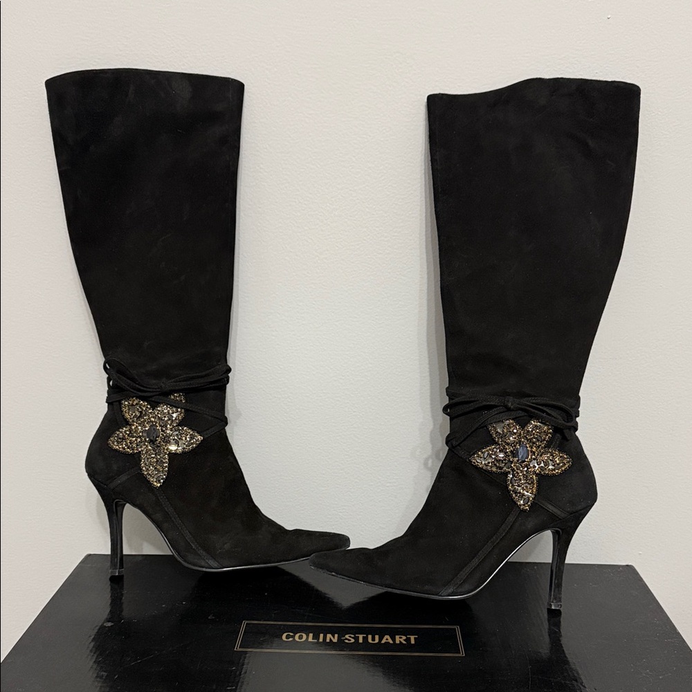 Colin Stuart Black Heeled Boots with Embellishments